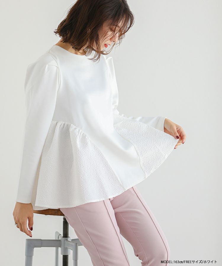 セール】ドットオーガンジーアシメペプラムカットソー（Tシャツ