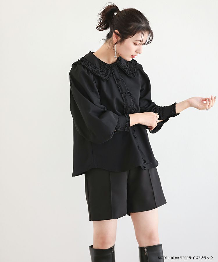 人気ブランドバ40代 ミニフリルビッグカラーブラウス【メール便】 more Fit | トップス