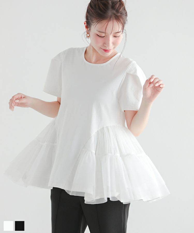 フィットモア　裾スカラップリボンカットソー 裾スカラップリボンカットソー（Tシャツ/カットソー）｜Fit more