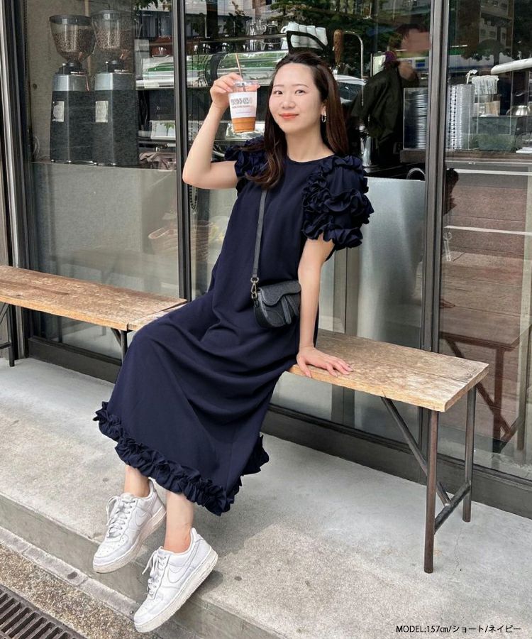 ショルダーフリルロングワンピース【宅配便】 | Fit more