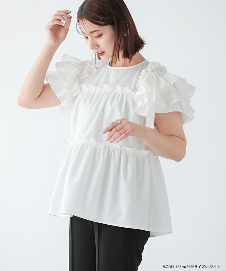 【美品】 Fitmore フリル　ティアード トップス セール】ショルダーフリルティアードトップス（その他トップス