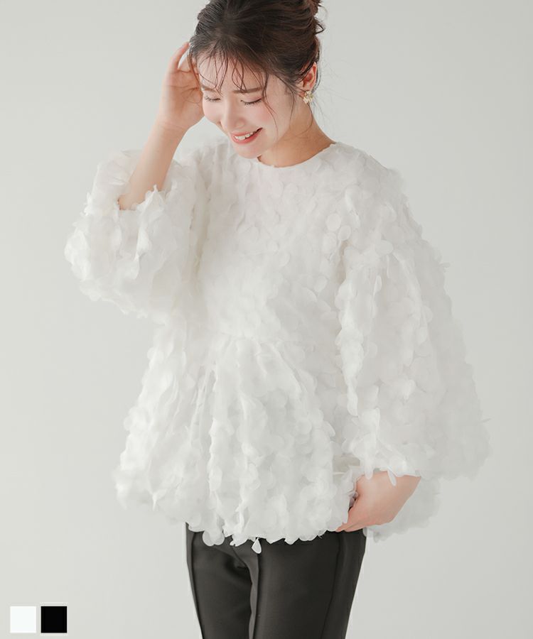 フラワーモチーフロングスリーブトップス【宅配便】 | Fit more 