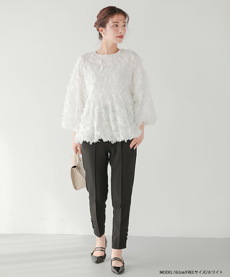 フラワーモチーフロングスリーブトップス【宅配便】 | Fit more 