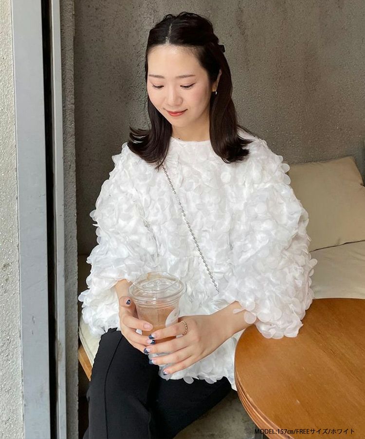 フラワーモチーフロングスリーブトップス【宅配便】 | Fit more 