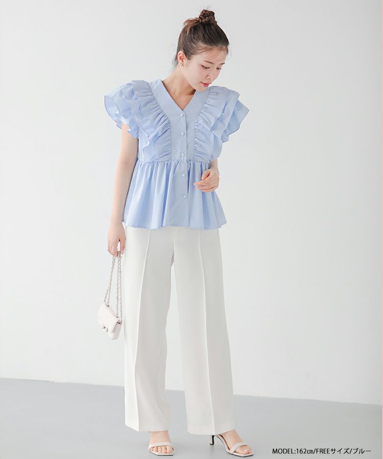 ZOZOTOWN限定】Vネックペプラムフリルブラウス【宅配便】 | Fit more