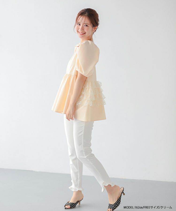 セール 登場から人気沸騰 バックドットオーガンジーフリルブラウス【宅配便】 more Fit | トップス