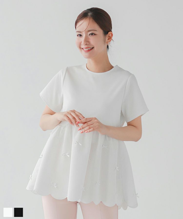 裾スカラップリボンカットソー【宅配便】 | Fit more