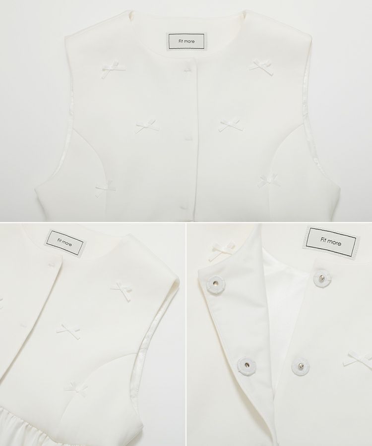 【新品】フィットモア RIEコラボ！リボンペプラムジレ　ホワイト RIEコラボ！リボンペプラムジレ【宅配便】 | Fit more