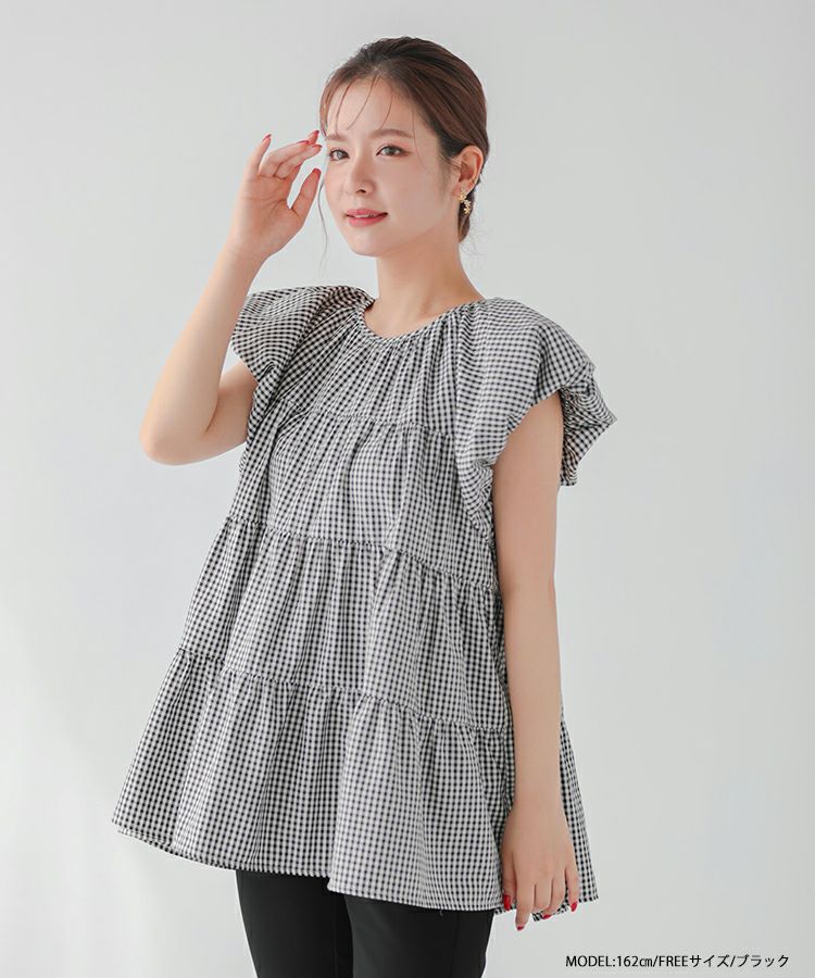 213y*美品 ビアズリー ギンガムチェックティアードブラウス 213y*美品 ビアズリー ギンガムチェックティアードブラウス