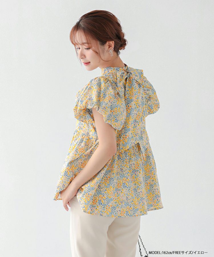 fitmore 限定カラー　バックリボントップス+花柄トップス 花柄ボウタイペプラムブラウス【宅配便】 | Fit more