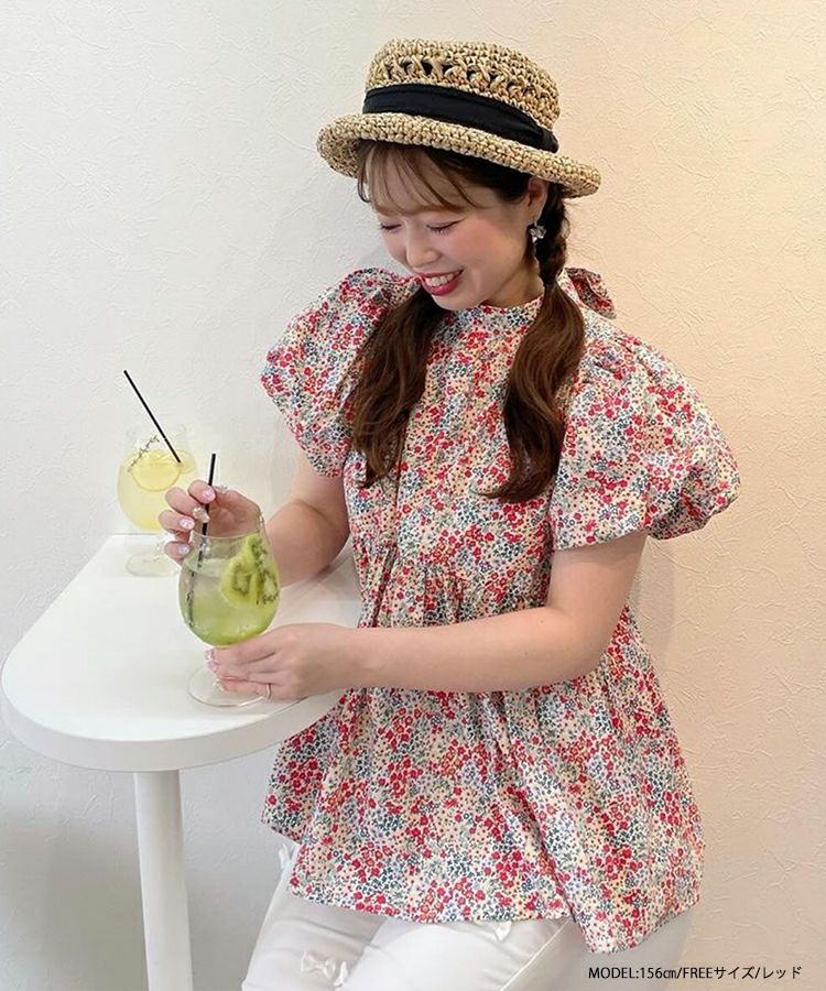 花柄ボウタイペプラムブラウス【宅配便】 | Fit more