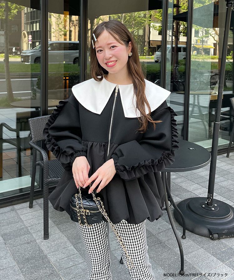 【Fit more】フリルスリーブバルーンブルゾン【新品・未開封】 本当に 安いファッション - 【Fit more】フリルスリーブバルーン