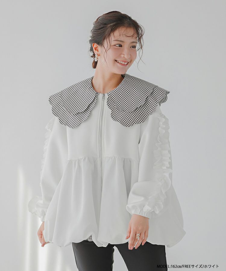 【新品未使用】フリルスリーブバルーンブルゾン　fitmore フィットモア セール】フリルスリーブバルーンブルゾン（ブルゾン）｜Fit more