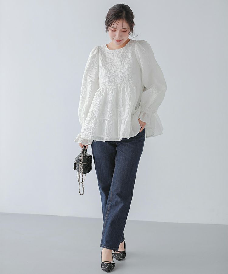 新品タグ付き】 fit more タックスリーブジャガードトップス