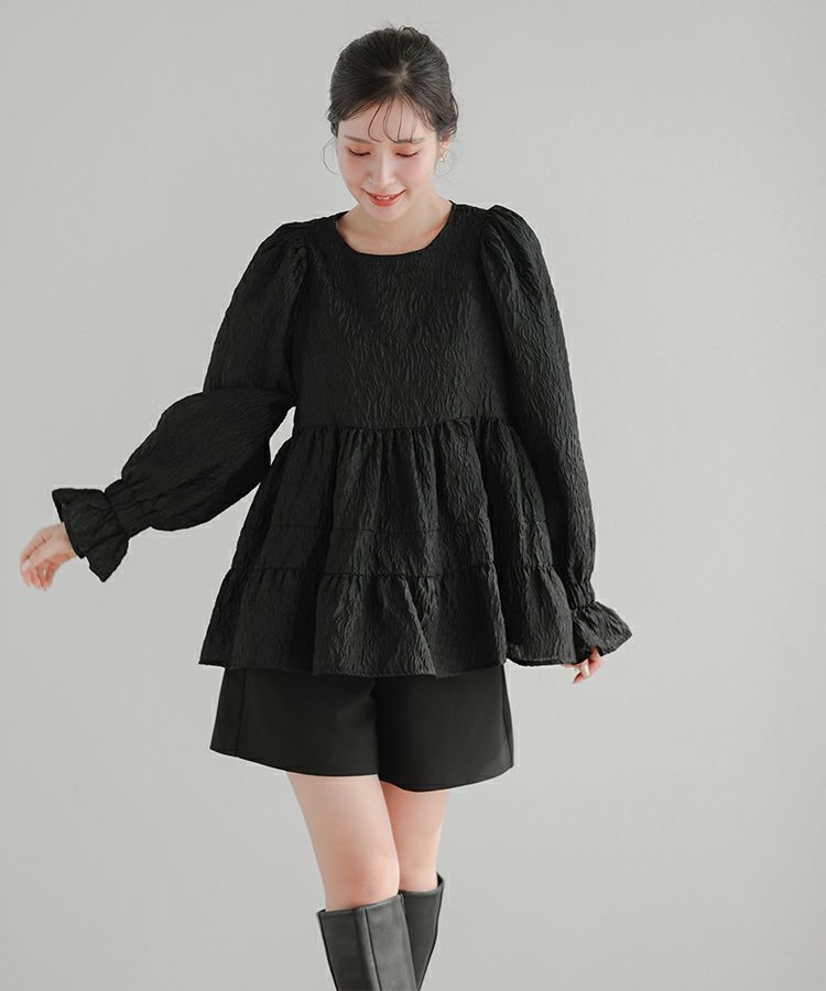 Fitmore♡ジャガードトップス Fit more カーブフリルジャガードトップス レディース
