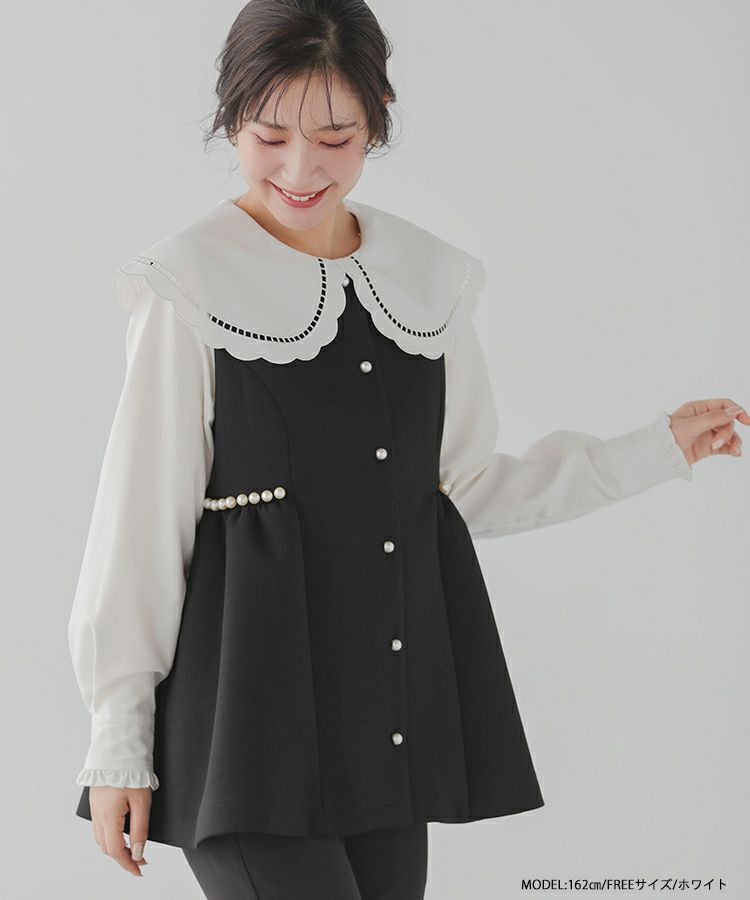 はしごスカラップ襟フリルカフスブラウス【宅配便】 | Fit more