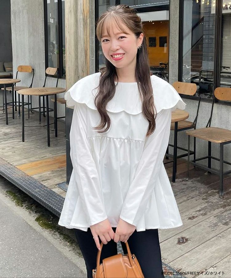 LINKABLE スカラップブラウス FREE STYLISTS ブラウス シャツ スカラップ肩フリルブラウス