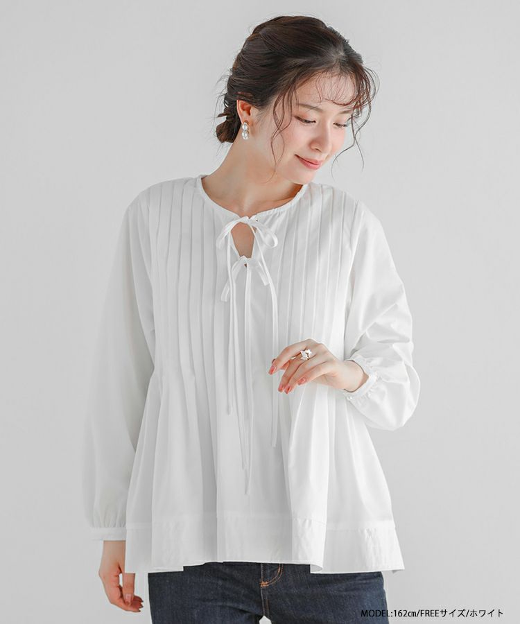 ブラウス シャツ ピンタックリボンペプラムブラウス レディース ピンタックリボンペプラムブラウス【宅配便】 | Fit more