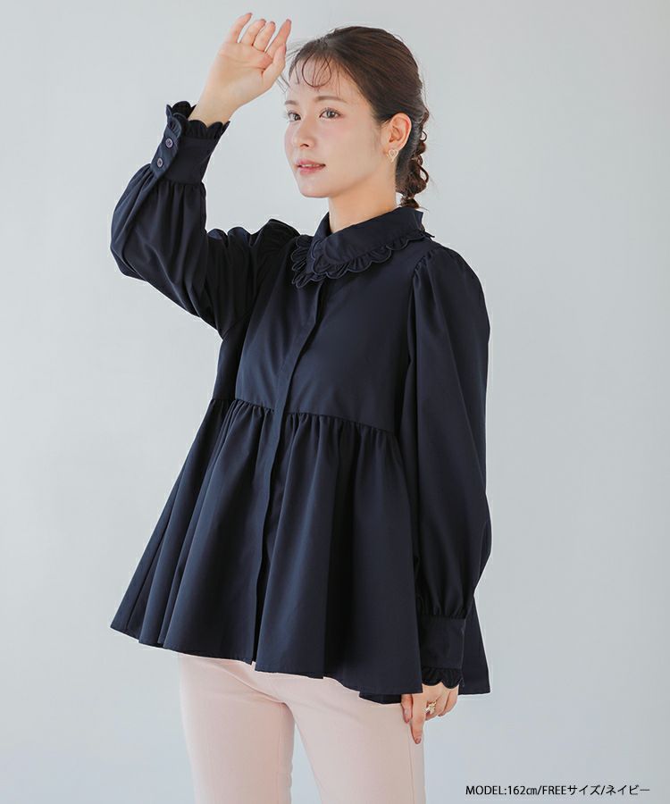 Fit more フィットモア　ギンガムスカラップ襟ブラウス 超人気新品 ギンガムスカラップ襟ブラウス【宅配便】 | Fit more