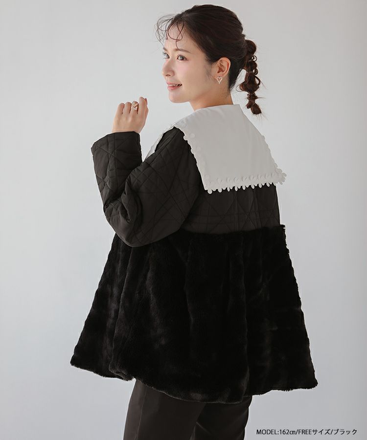 fitmore フィットモア ビッグカラーキルティングペプラムコート 