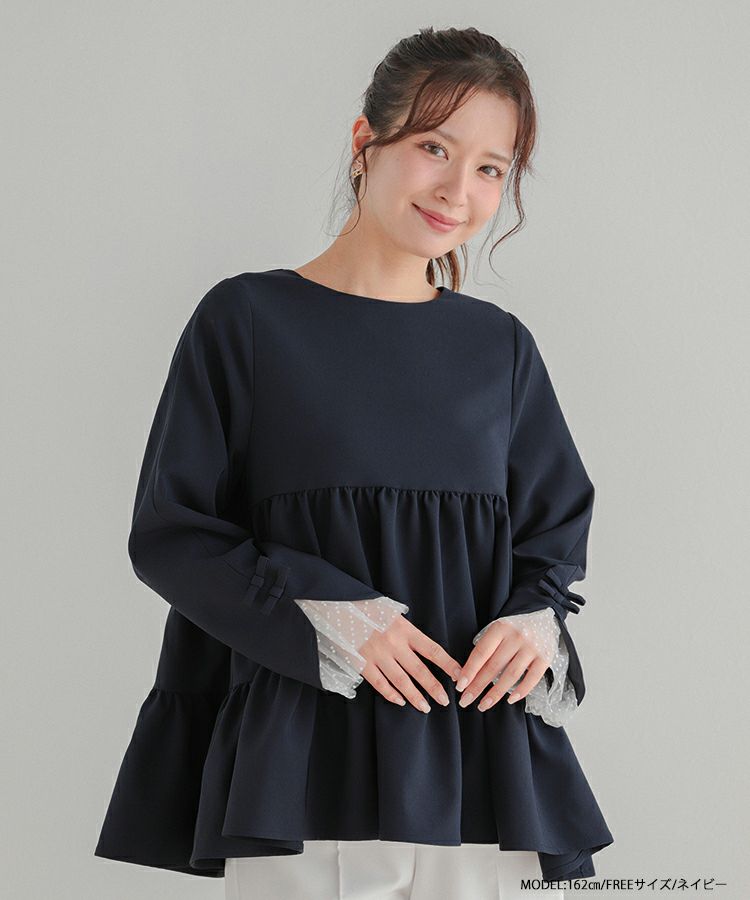ファッション人気ブランドランキング 袖リボンドットチュールティアードトップス【宅配便】 | Fit more トップス