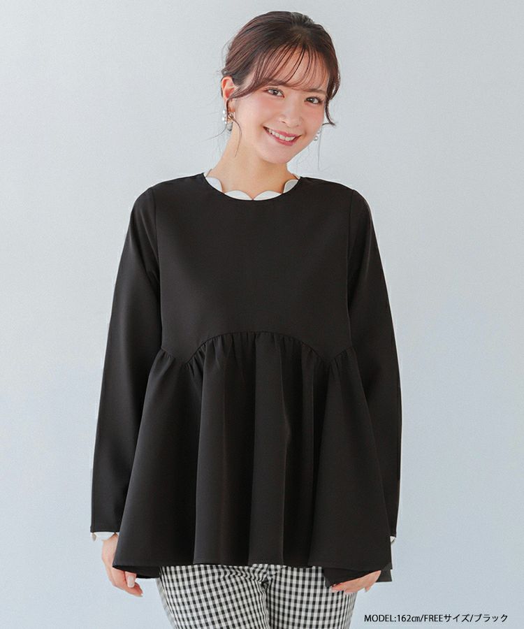 M'S GRACY 2024 ペプラムスリーブ リブ カットソー ブラック 38 スカラップネックペプラムトップス【宅配便】 | Fit more