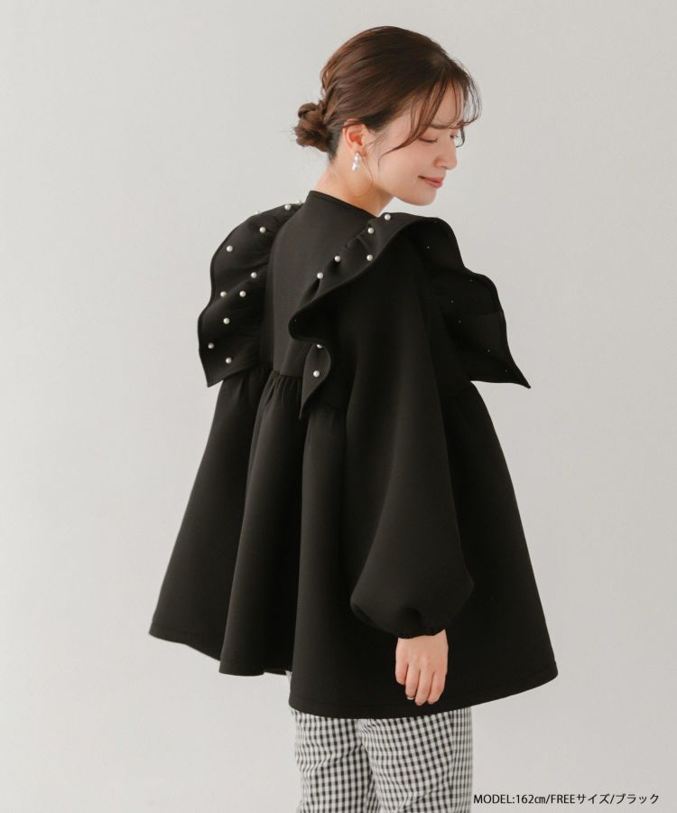 フィットモア アウター ショルダーフリルパールペプラムコート 【新品】 Fit more コート アウター ショルダーフリルパールペプラム
