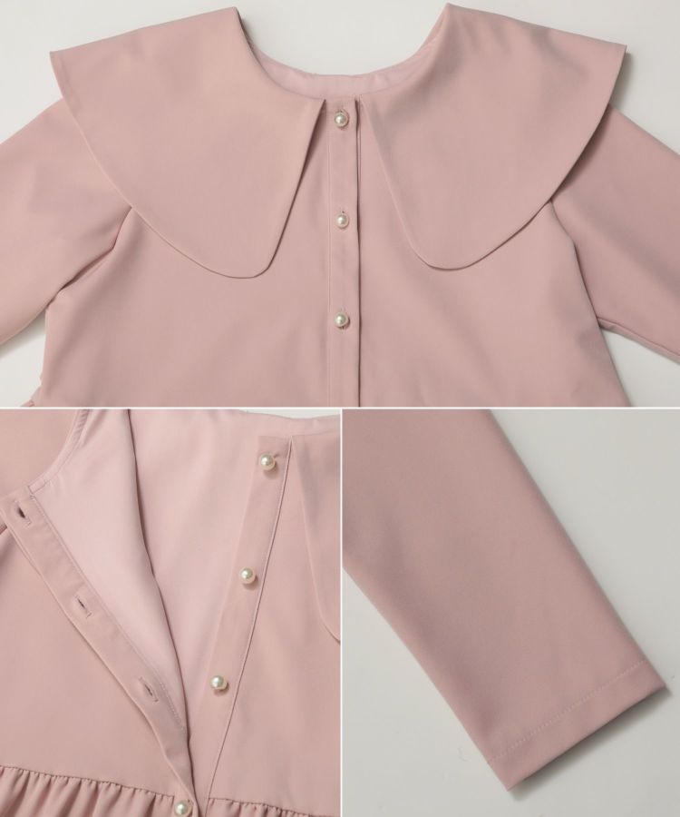 新品　fitmoreバックリボンカラーパールボタンペプラムブラウス ネイビー バックリボンカラーパールボタンペプラムブラウス【宅配便