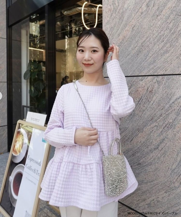 セール(SALE)開催中！ファッション通販 千鳥ジャガードティアードトップス【宅配便】 | Fit more カットソー(長袖+七分)
