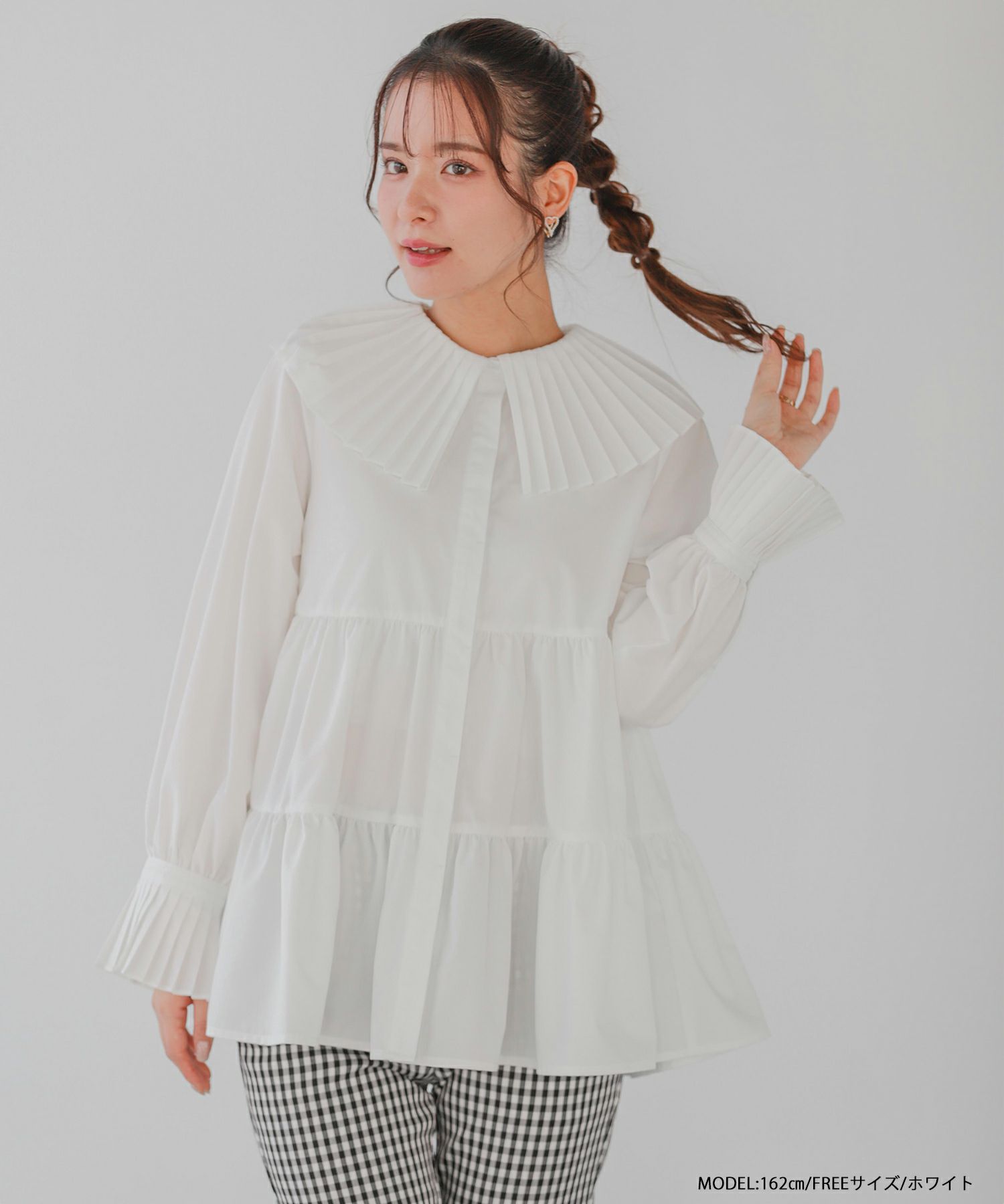 yori フラットカラーティアードブラウス yoriフラットカラーティアードブラウス白フリーサイズ yoriスカラップ