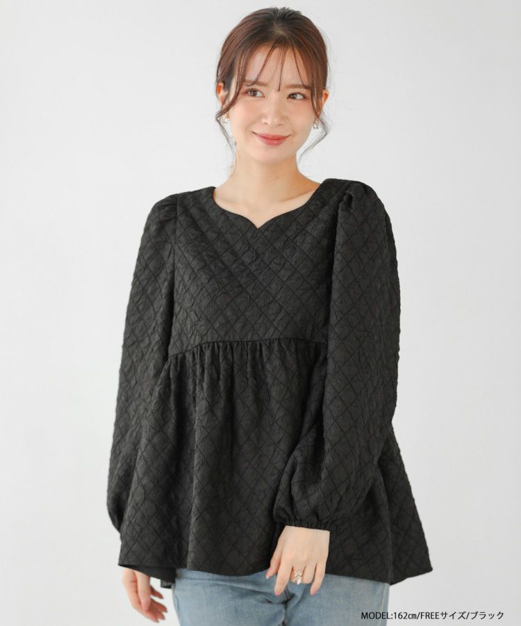 ハートネックダイヤジャガードペプラムトップス【再販決定 3/19