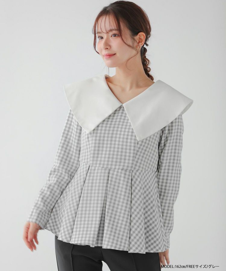新品同様fit moreフィットモアギンガムチェックブラウス ダブルスカラップギンガムチェックブラウス（シャツ/ブラウス