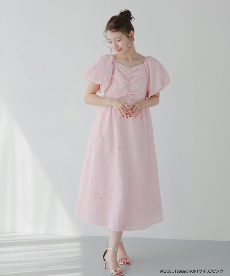 エムズグレイシー ジャガードボリュームスリーブワンピース 花柄 総柄 日本製 エムズグレイシー Tulip & Queen Anne's Lace Flower Dress