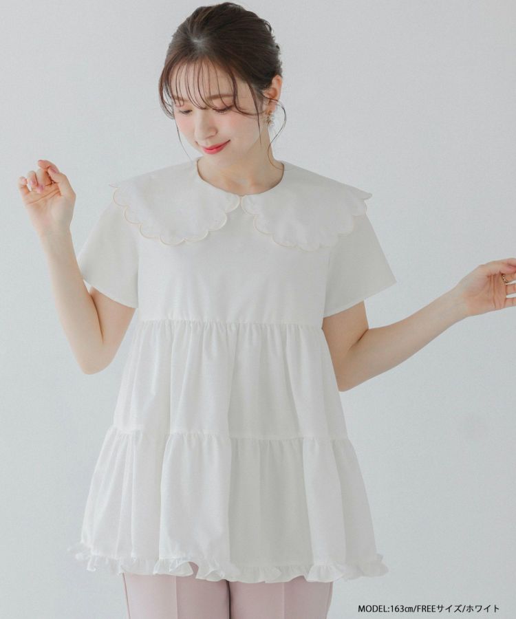 新品タグ付き Fit more フィットモア スカラップネックペプラムトップス スカラップネックペプラムトップス【宅配便】 | Fit more