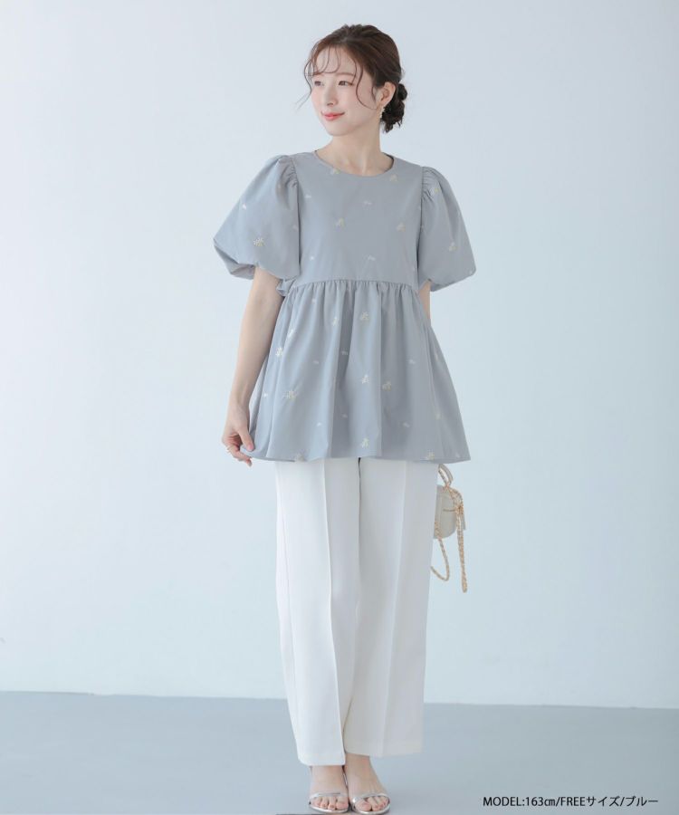 フラワー刺繍バルーンスリーブペプラムトップス【宅配便】 | Fit