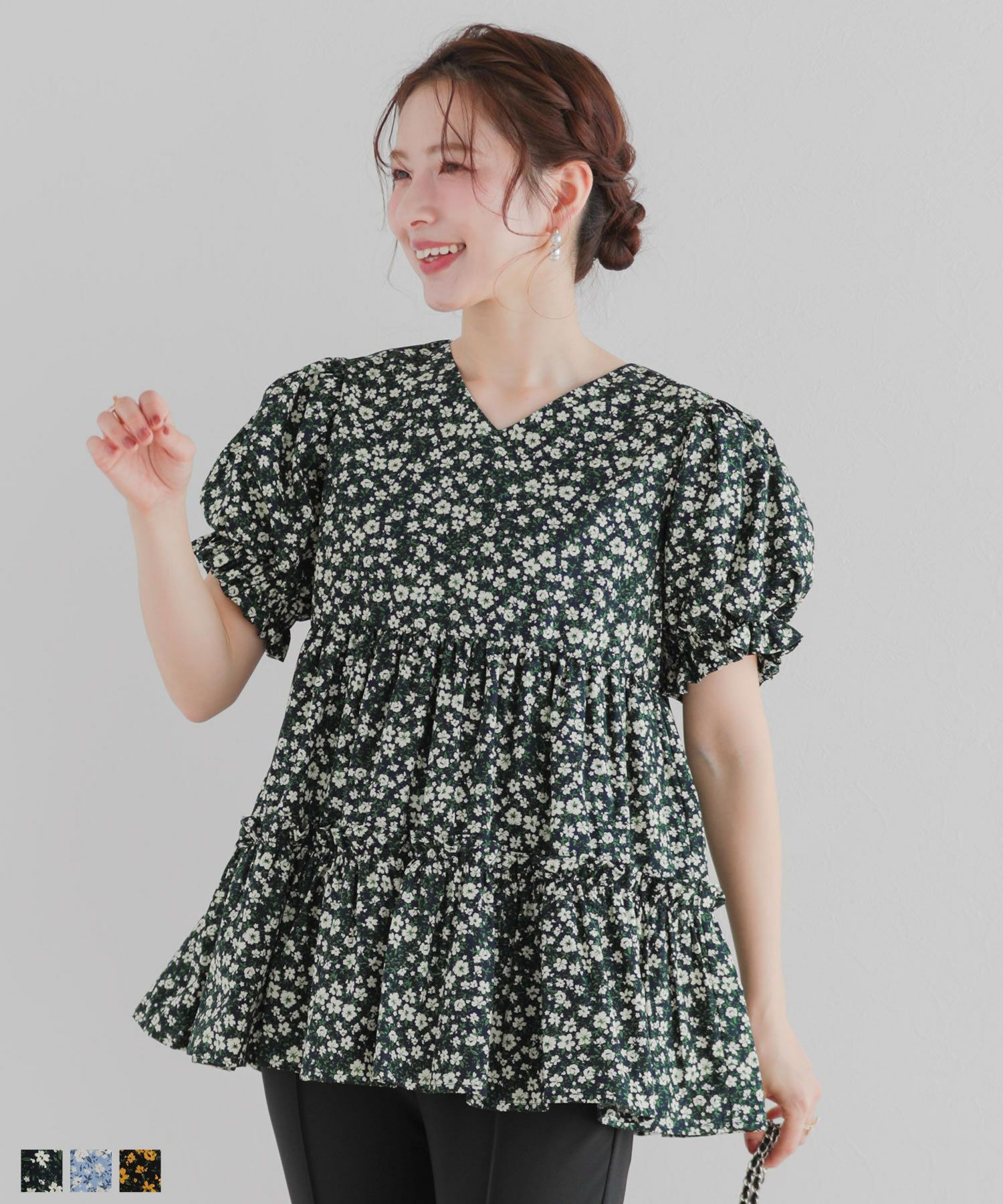 Fit more ブラウス シャツ フラワーモチーフブラウス レディース