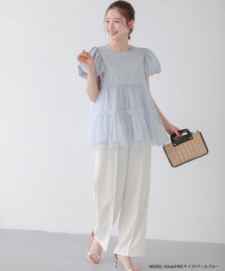fitmore チュールレイヤードパフスリーブトップス　ベビーピンク チュールレイヤードパフスリーブトップス【宅配便】 | Fit more