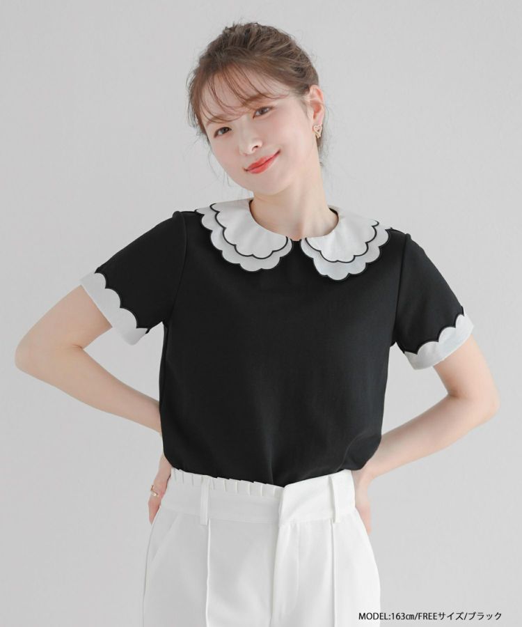 フィットモア　刺繍ダブルカラーレイヤードトップス 刺繍ダブルカラーレイヤードトップス【宅配便】 | Fit more