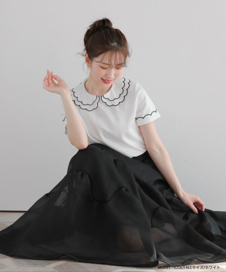 fitmore♡刺繍ダブルカラーレイヤードトップス ブラック 刺繍ダブルカラーレイヤードトップス【宅配便】 | Fit more