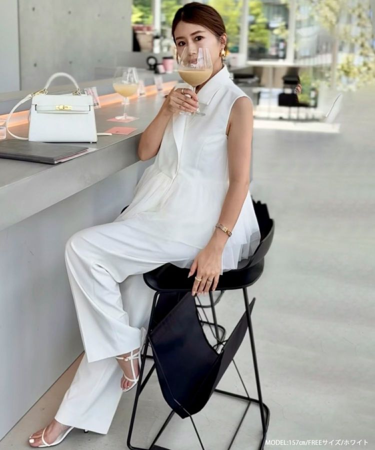 Fitmore フィットモア　ジレ　インフルエンサーコラボ RIEコラボ！チュールフリルペプラムジレ【宅配便】 | Fit more