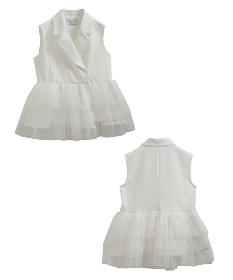 fitmore フィットモア　RIEコラボ　チュールフリルぺプラムジレ　ホワイト RIEコラボ！チュールフリルペプラムジレ【宅配便】 | Fit more
