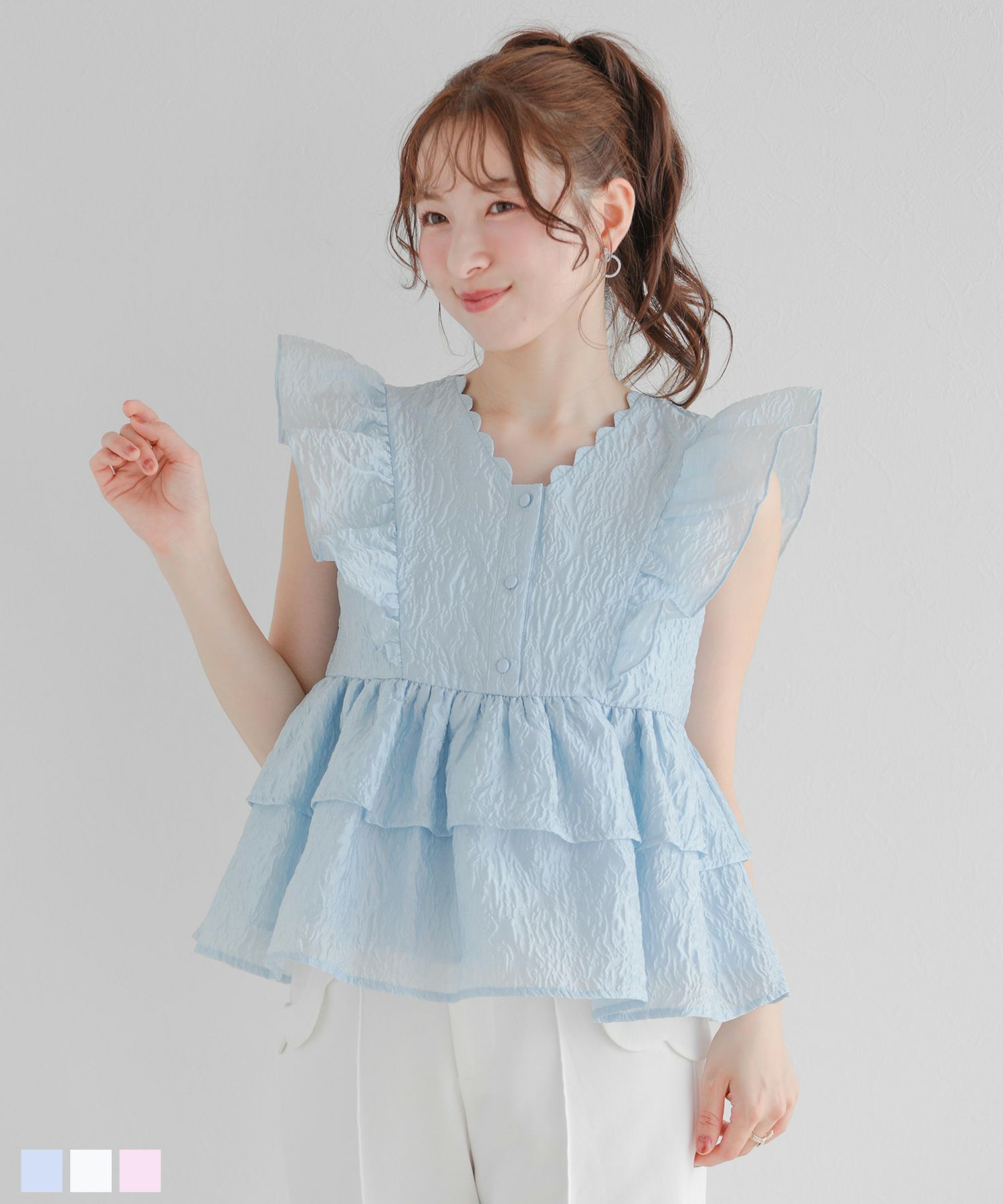 Fit more ジャガードボリューム袖フレアトップス 千鳥 オフ　完売品 長袖 | Fit more