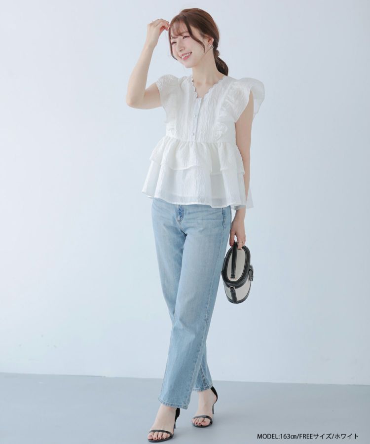 ネックスカラップジャガードトップス レディース ネックスカラップジャガードトップス【宅配便】 | Fit more