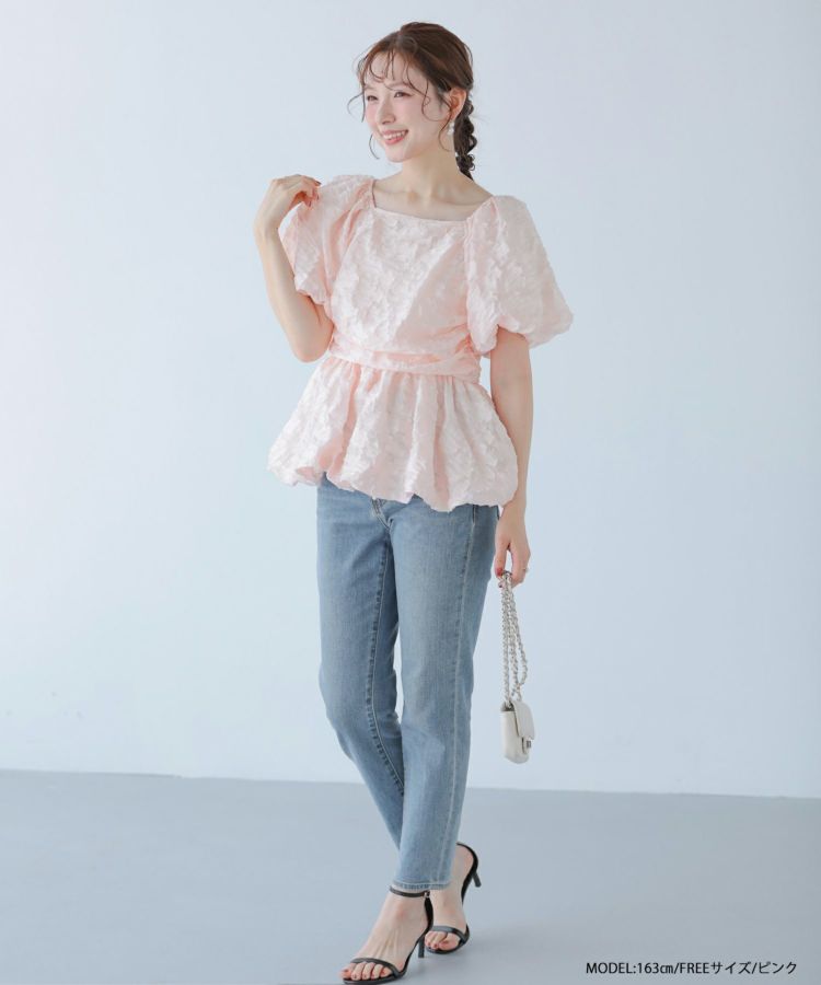 シャーリングバルーンペプラムトップス レディース シャーリングバルーンペプラムベアトップ 4color | select shop K
