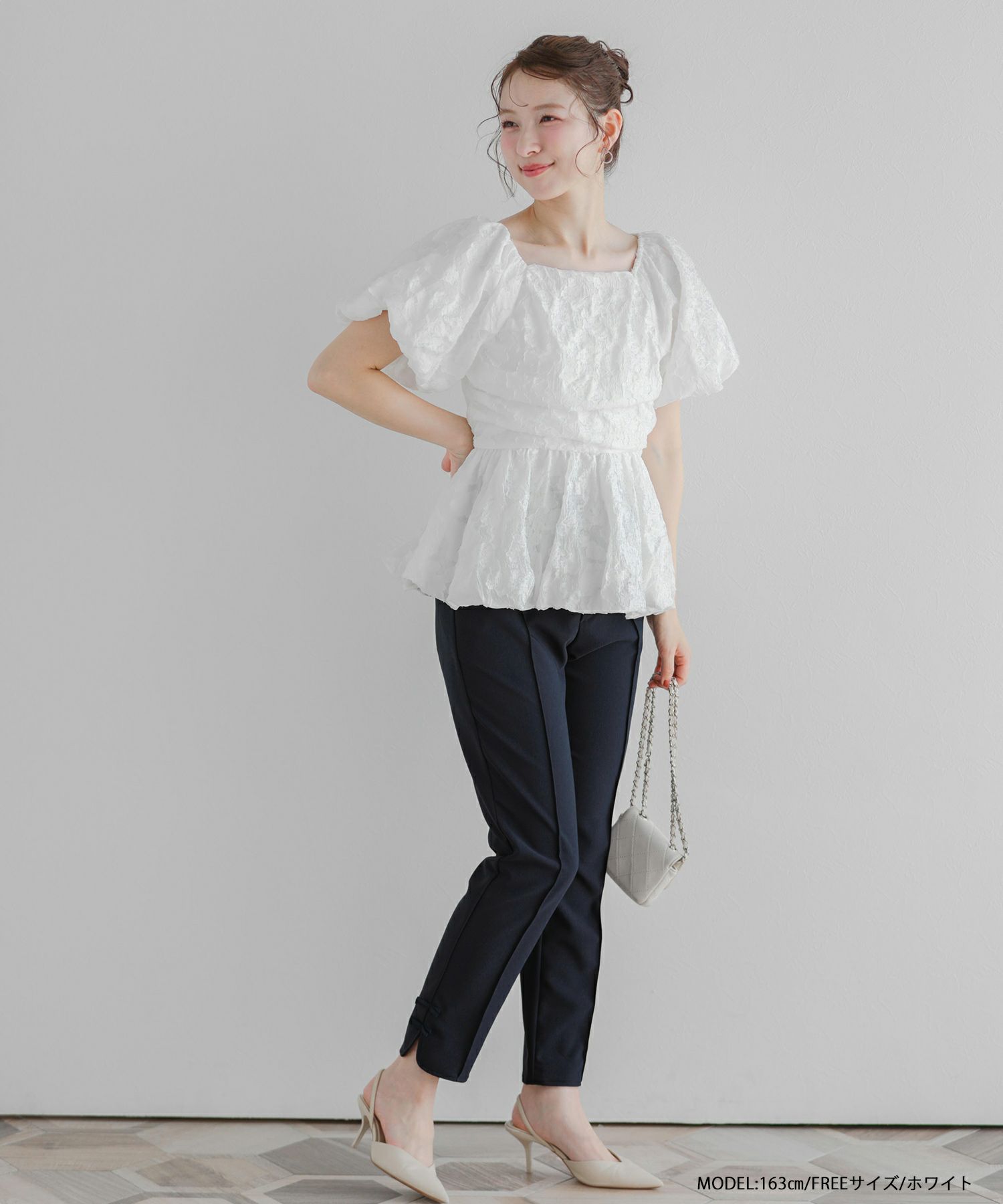 シャーリングバルーンペプラムトップス【宅配便】 | Fit more