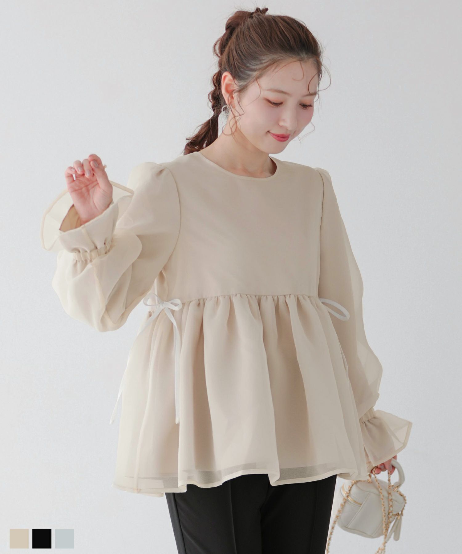 fitmore❤︎2段フリルバックリボンプルオーバーハーフスリーブ タグ