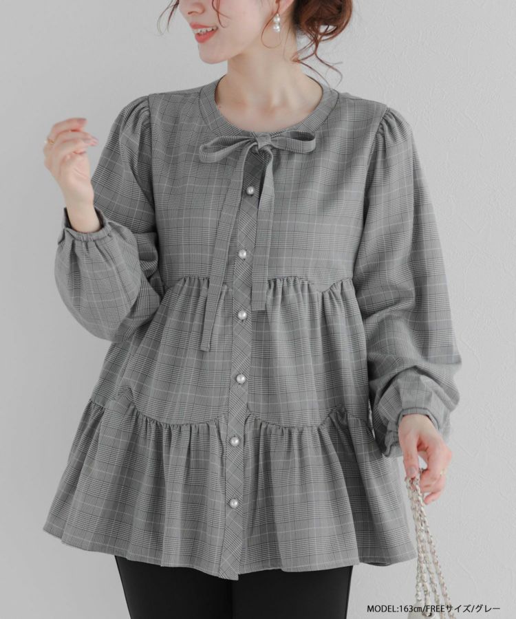 グレンチェックティアードブラウス【宅配便】 | Fit more