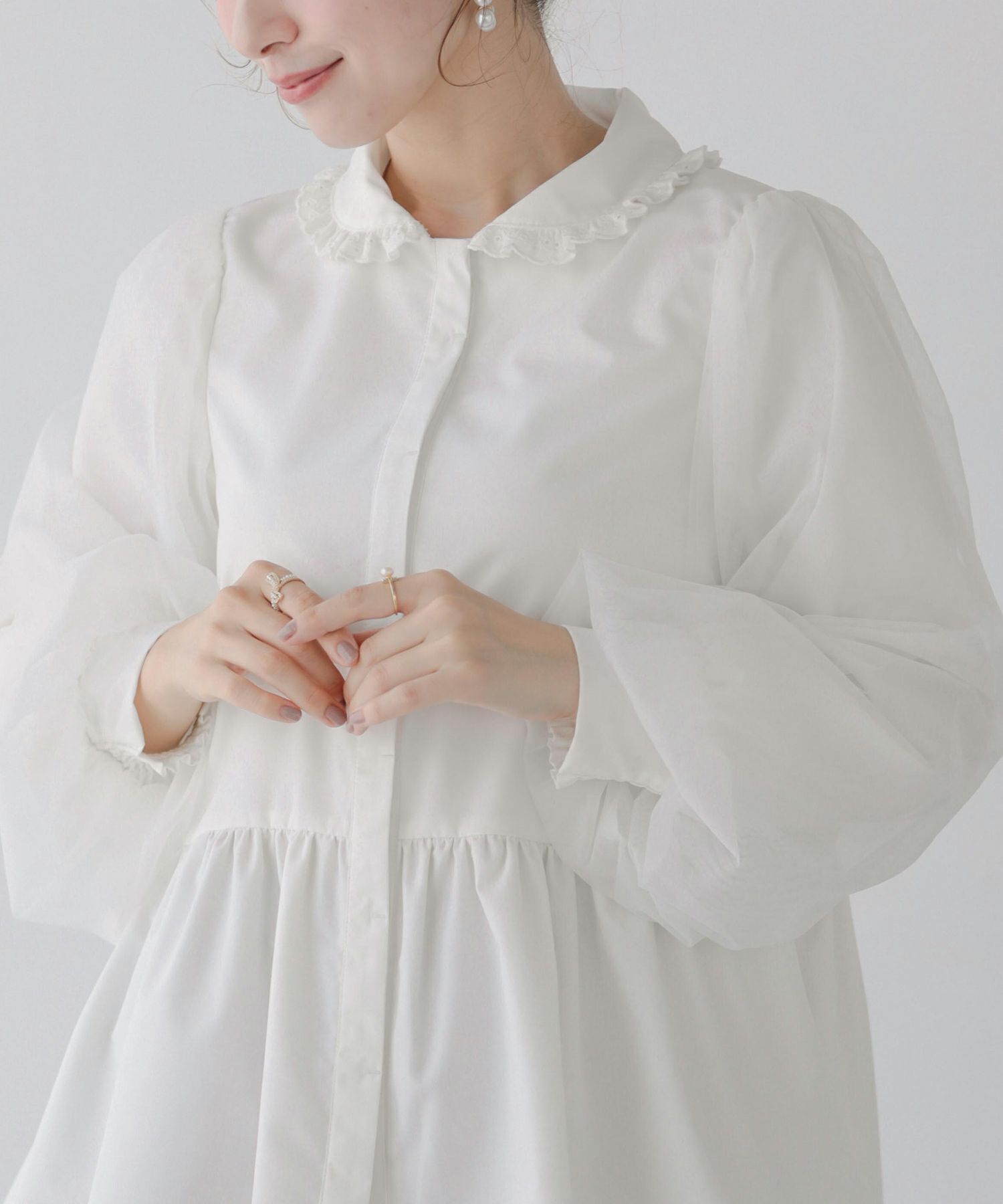 レース襟チュール袖ブラウス【宅配便】 | Fit more