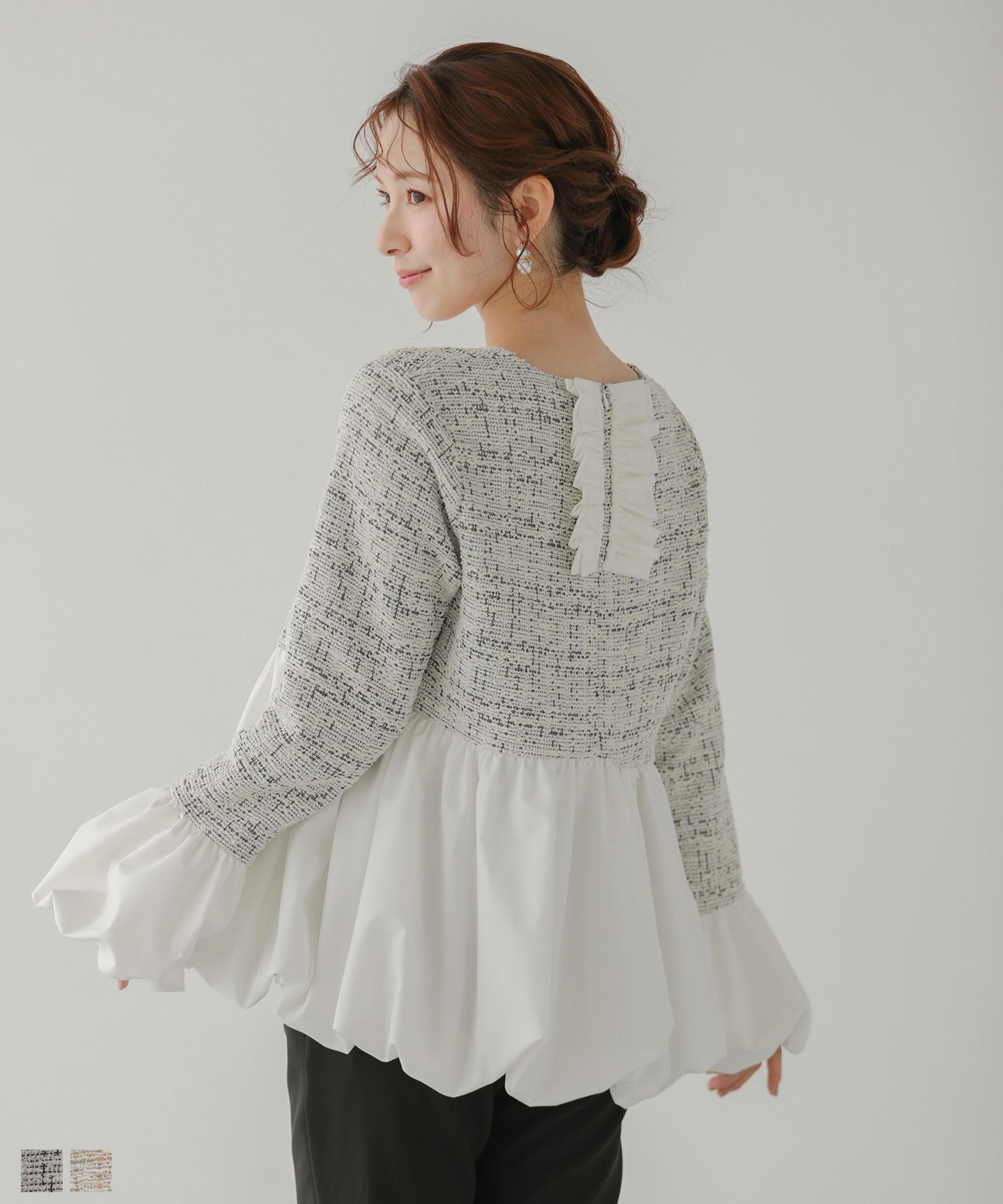 fitmore シアージャガード花柄パイピングトップス グリーン Fit more シアージャガード花柄パイピングトップス レディース