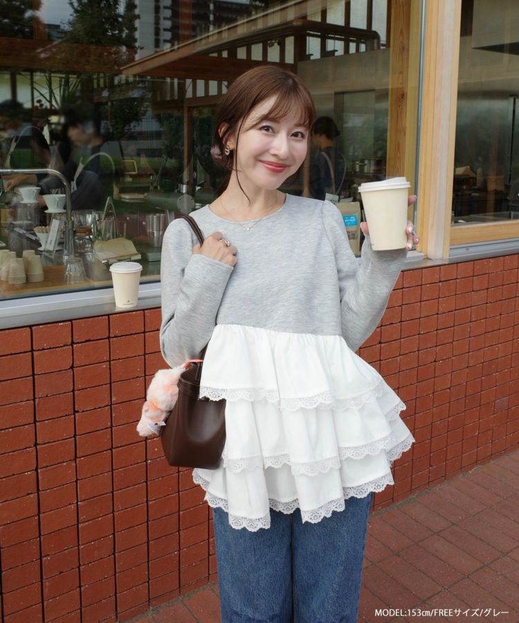 【新品未使用】フィットモア　saayaコラボ！ボリュームフリルアシメトップス saayaコラボ！ボリュームフリルアシメトップス【宅配便】 | Fit more